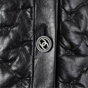 Black Leather Jacket with Logo Button